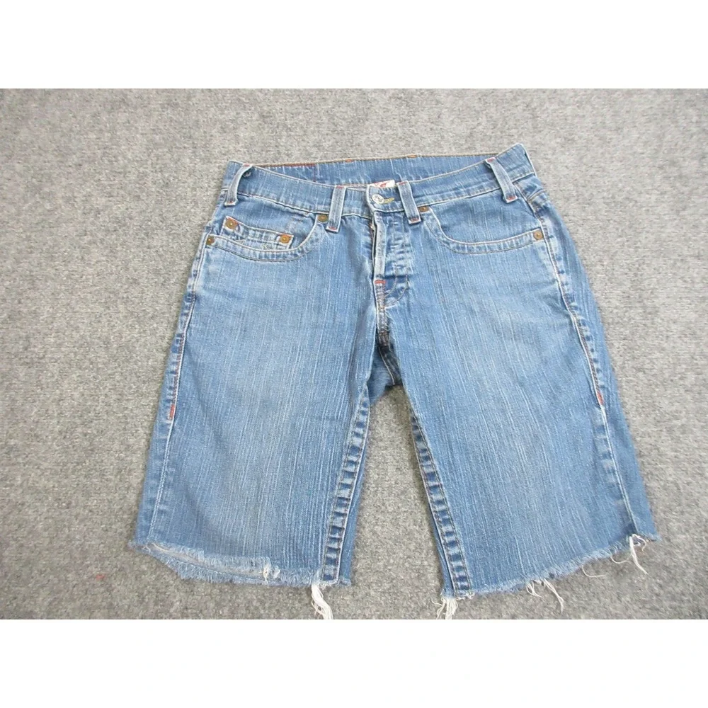 True Religion Jean Shorts Jorts Mens 32 Blue Logan Denim Cutoff Light Wash‎
